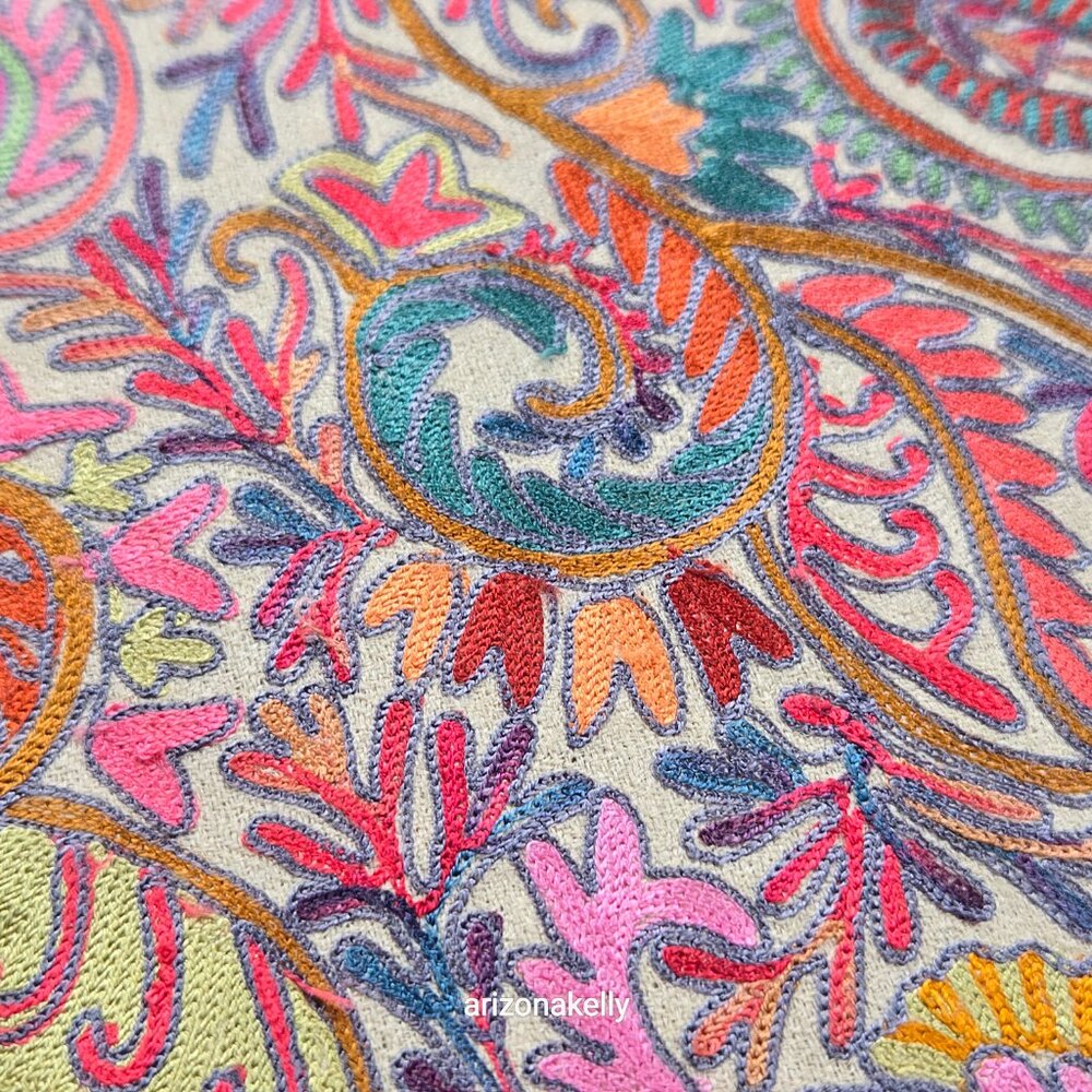 NWOT Cashmere Scarf Wrap Stole Chain Stitch Embroidery Colorful - Picture 5 of 17